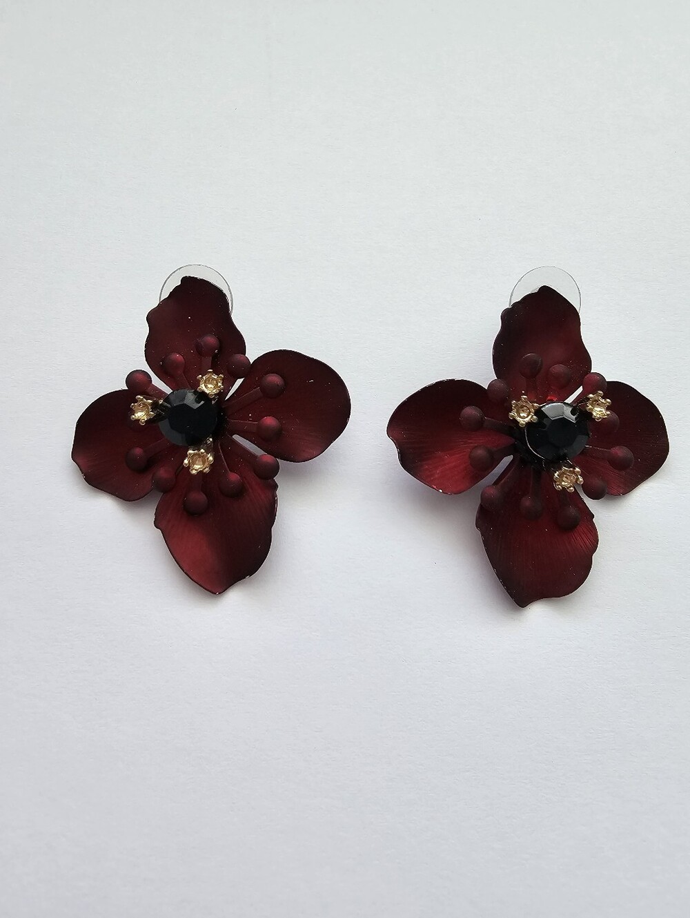H&M Red Flower Large Metal Pierced Earrings